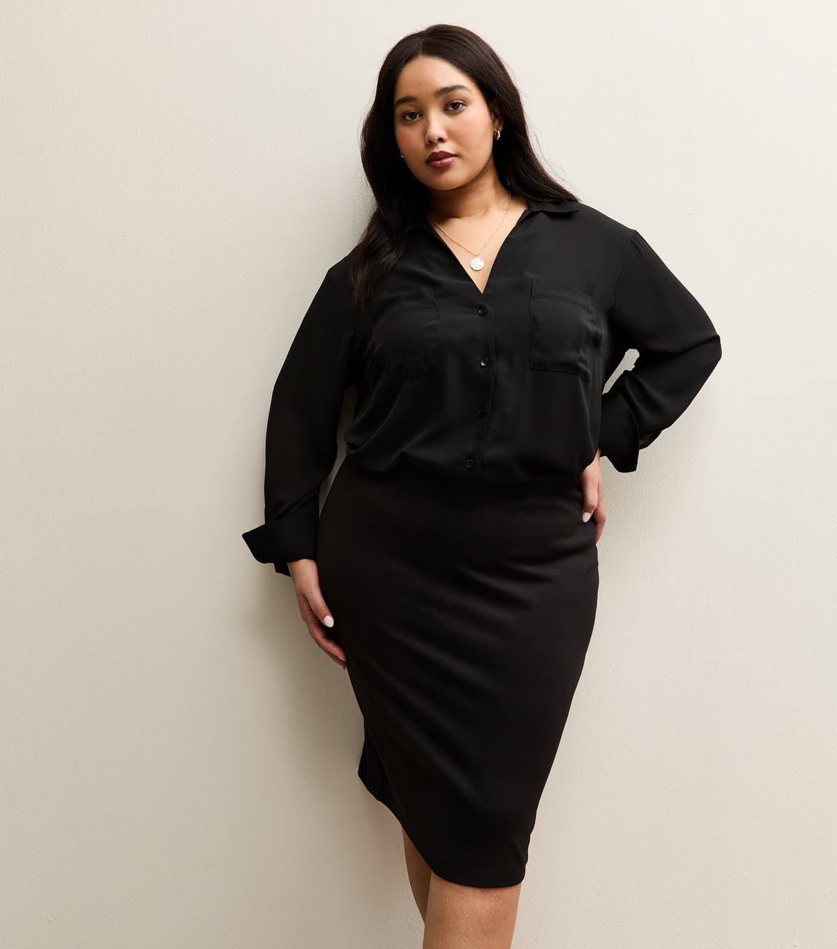 New Look New Look Black Ponte Pencil Mini Skirt Plus Size