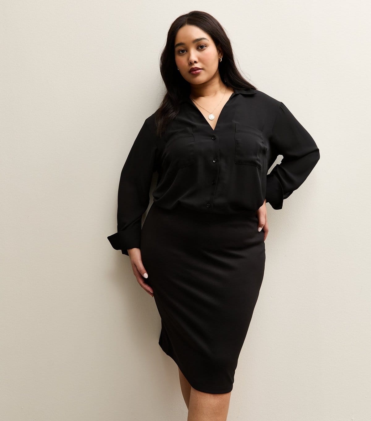 New Look Black Ponte Pencil Mini Skirt Plus Size
