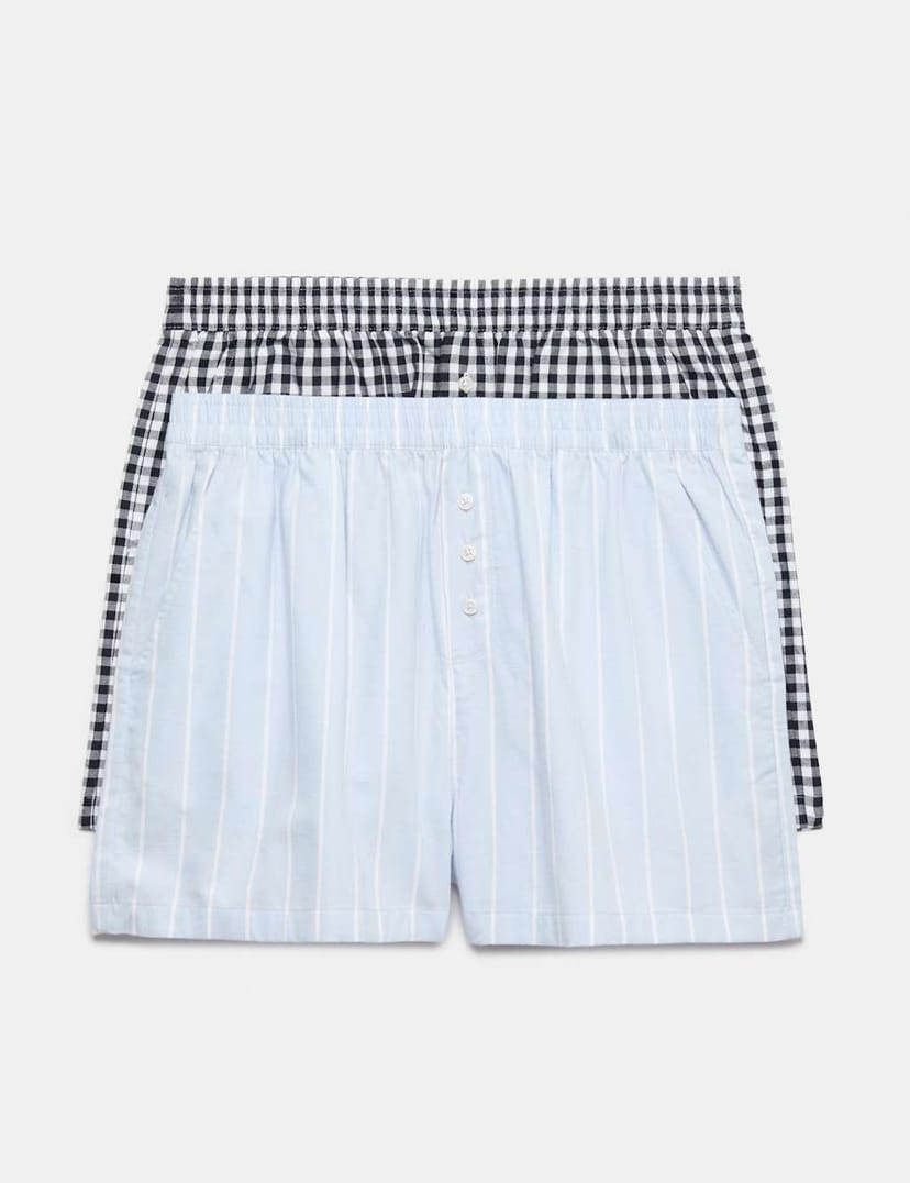 Marks & Spencer M&S 2 Pack Pure Cotton Striped Pyjama Shorts Blue Mix - 1