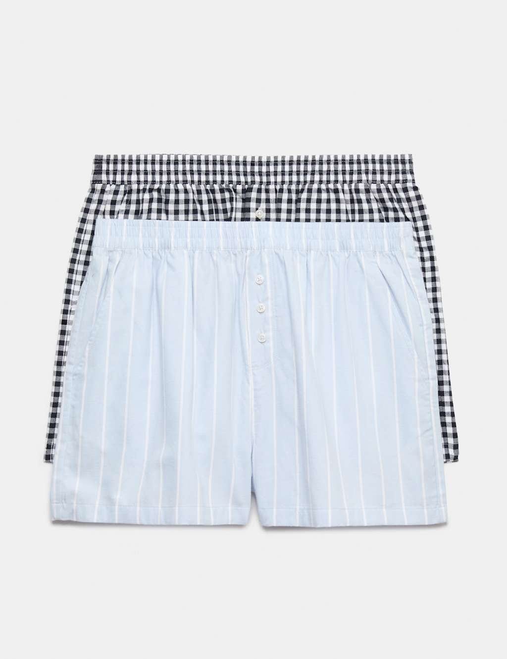 Marks & Spencer M&S 2 Pack Pure Cotton Striped Pyjama Shorts Blue Mix - 1