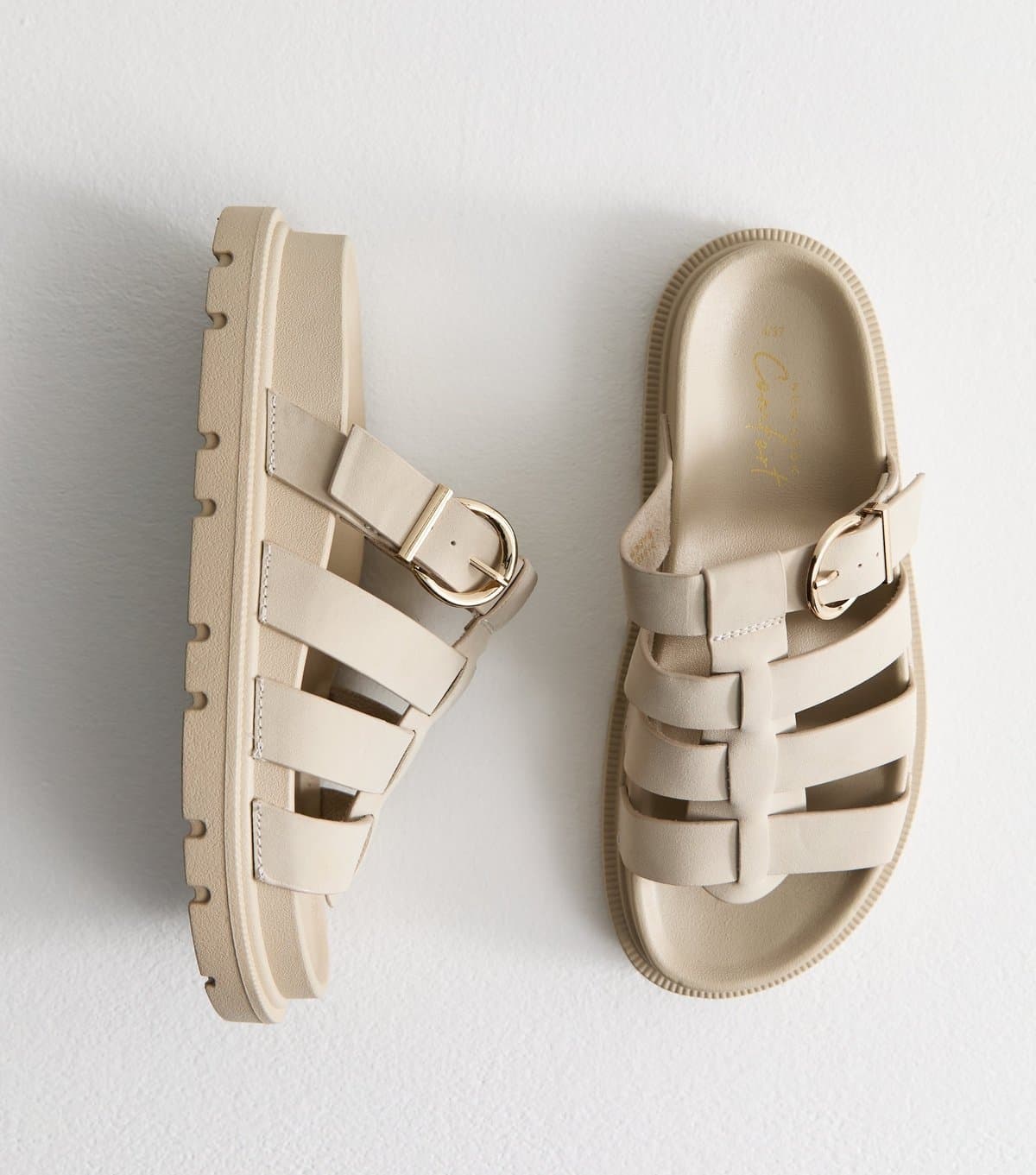 New Look Women's Off White Faux Suede Gladiator Mule Sandals Vegan New Look