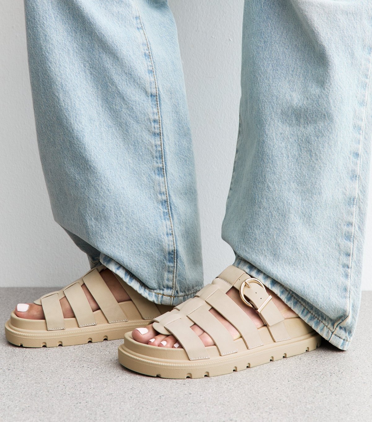 New Look Women's Off White Faux Suede Gladiator Mule Sandals Vegan New Look - 2