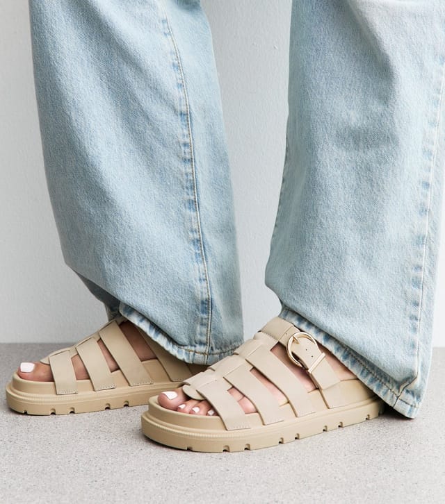 New Look Women's Off White Faux Suede Gladiator Mule Sandals Vegan New Look - 2