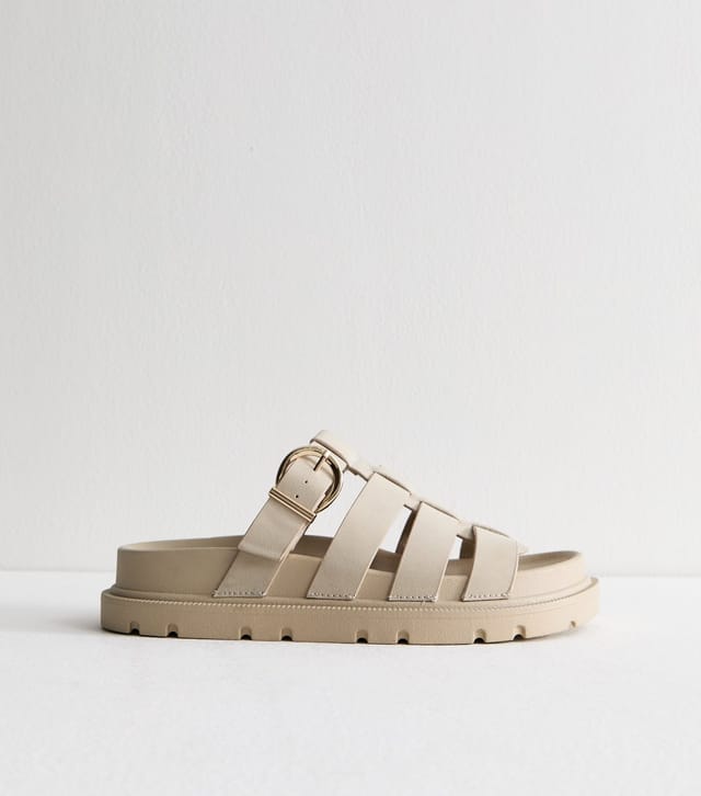 New Look Women's Off White Faux Suede Gladiator Mule Sandals Vegan New Look - 3