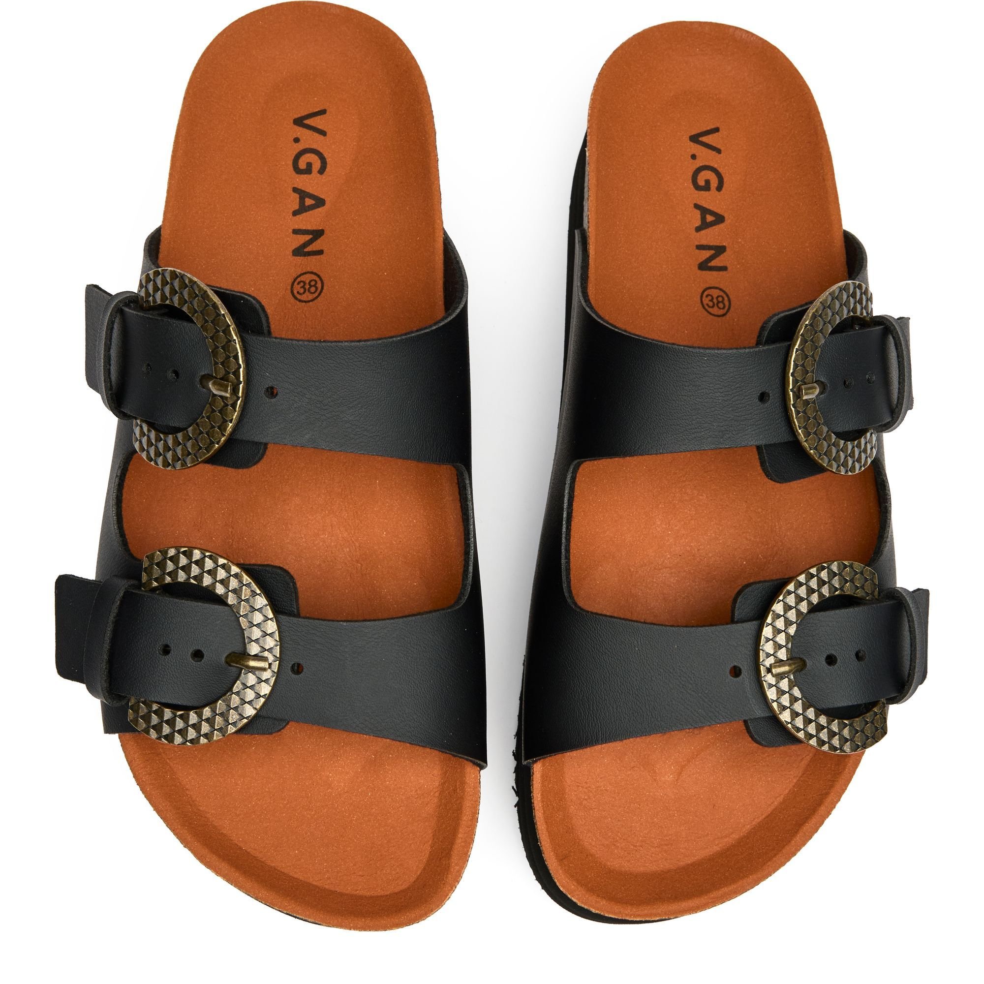 V.GAN V.GAN Women's Vegan Plum Footbed Reptile Sandals in Black - 2