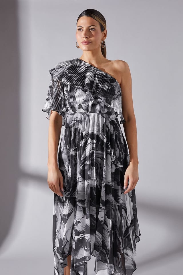 Wallis Wallis Women's Printed Asymmetric Pleated Midi Dress in Black - 2