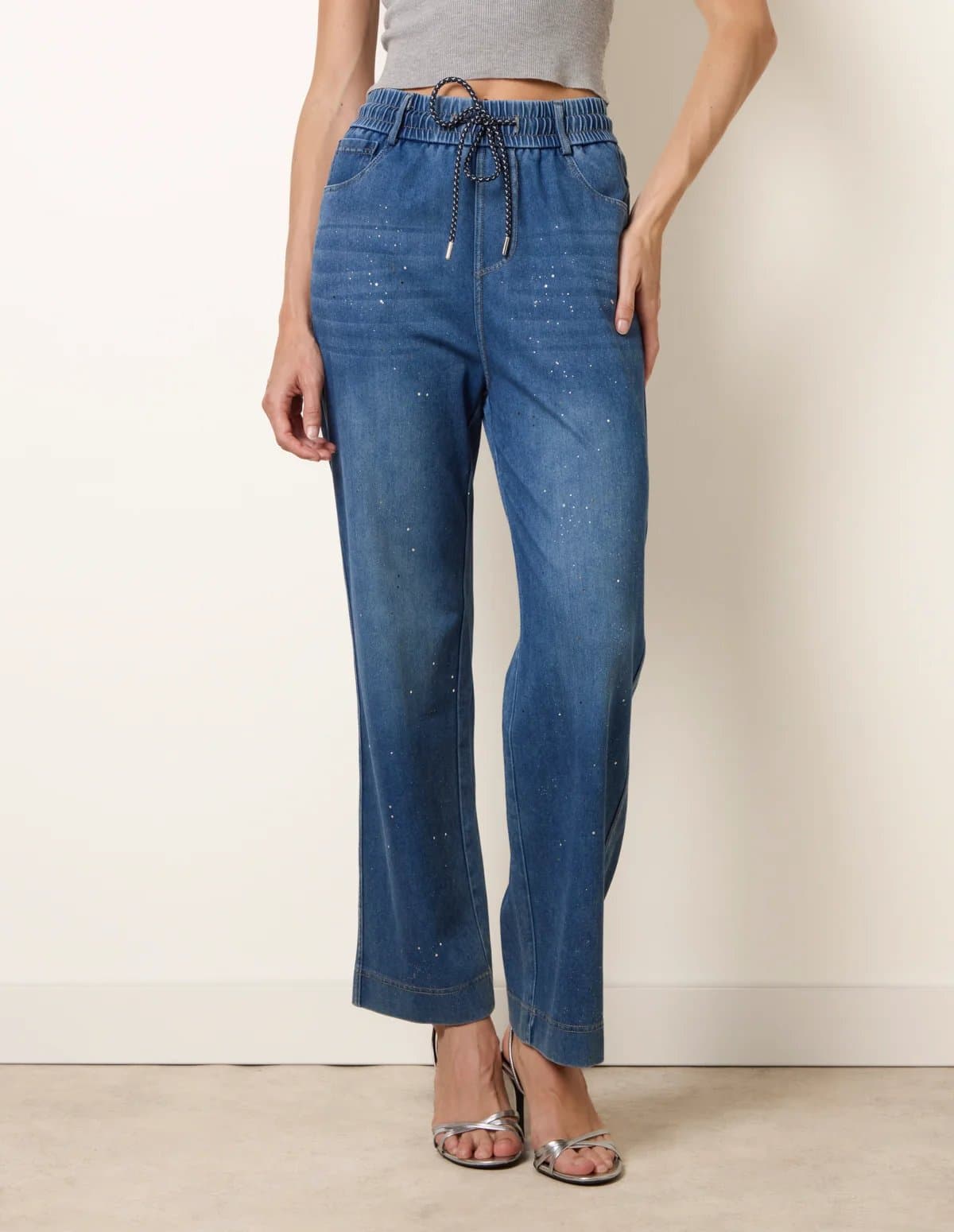 Blue Vanilla Paint Splashed Mirror Embellished Jeans