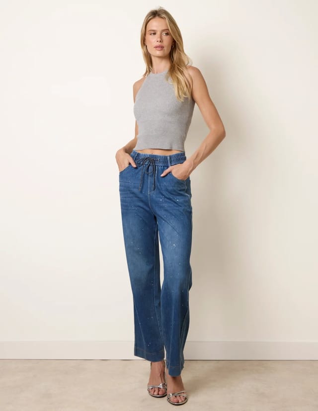 Blue Vanilla Paint Splashed Mirror Embellished Jeans - 2