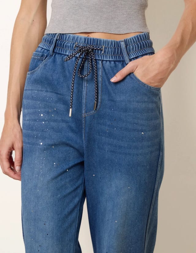 Blue Vanilla Paint Splashed Mirror Embellished Jeans - 3