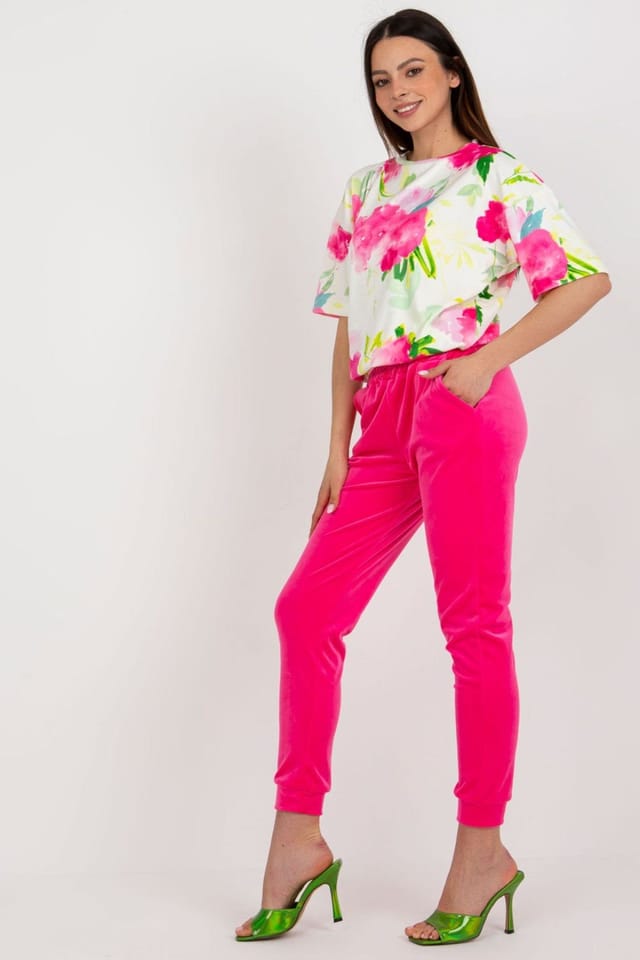 Love Lace Love Lace Women's Velour Blouse & High Waist Pants Set in Fuchsia - 2