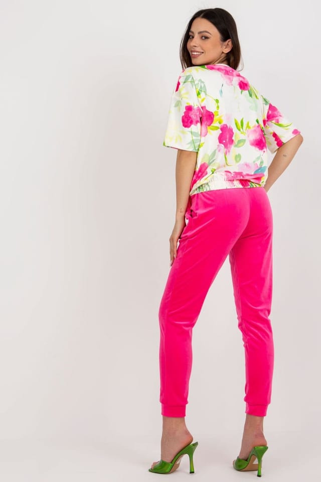 Love Lace Love Lace Women's Velour Blouse & High Waist Pants Set in Fuchsia - 3