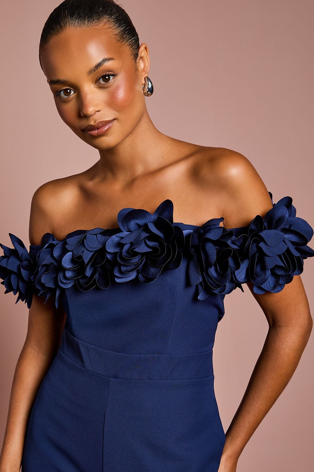 Coast Coast Women's Petite 3D Flower Bardot Jumpsuit in Navy - 4