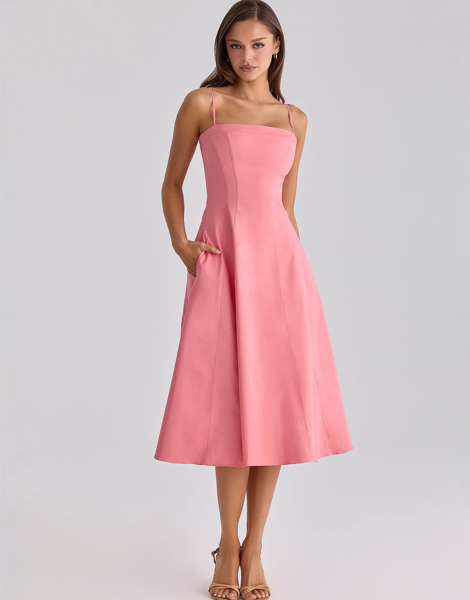 ASOS House of CB Raspberry Cotton Flared Midi Sundress