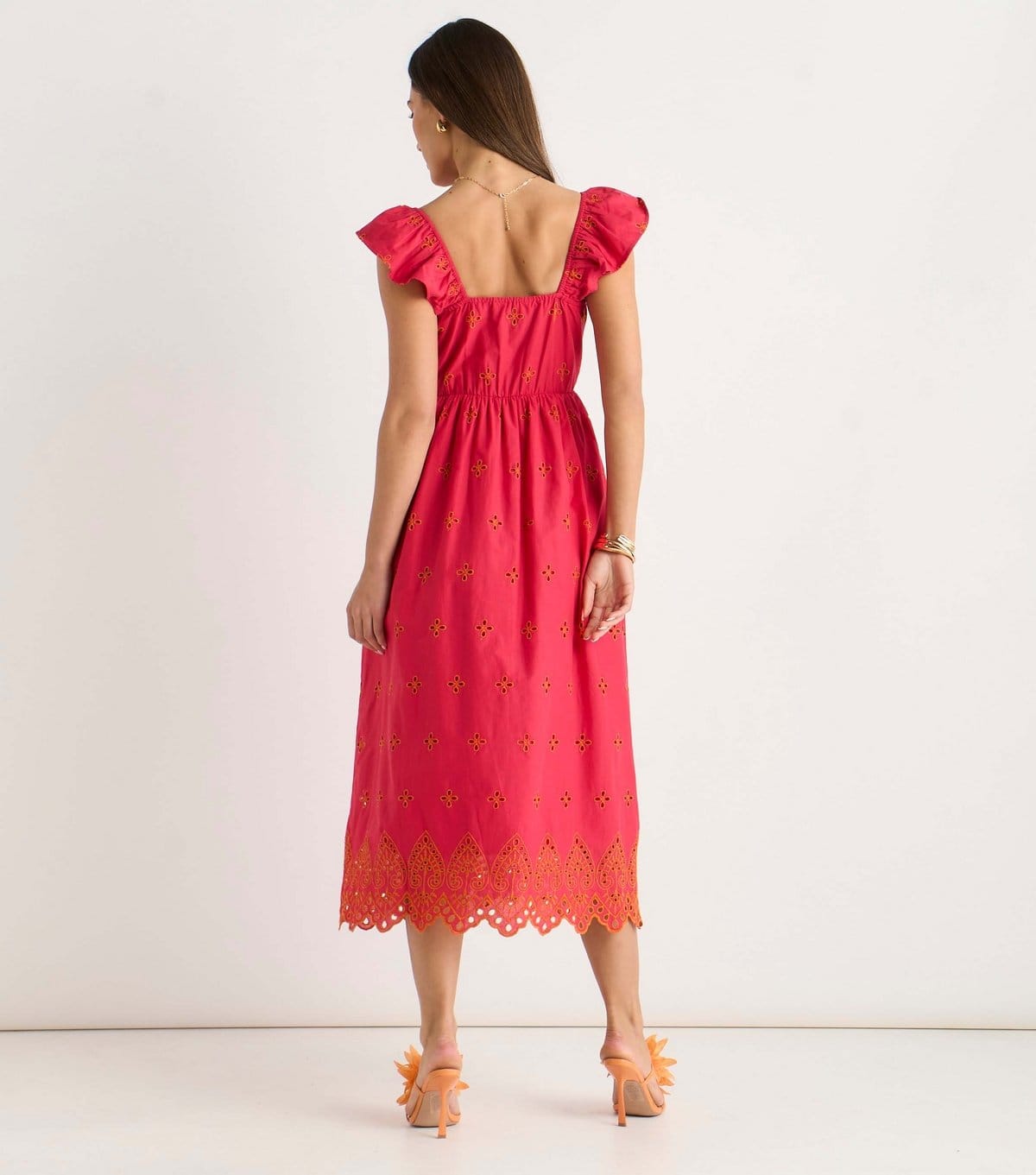 Gini London Women's Pink Ruffle Strap Broderie Embroidered Midi Dress Gini London New Look - 4