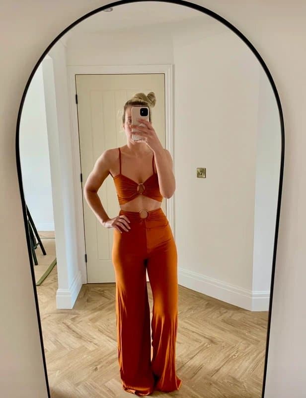 ASOS ASOS Luxe Orange Co-Ord Size 6 – Wide Leg Trousers & Cut Out Crop Top