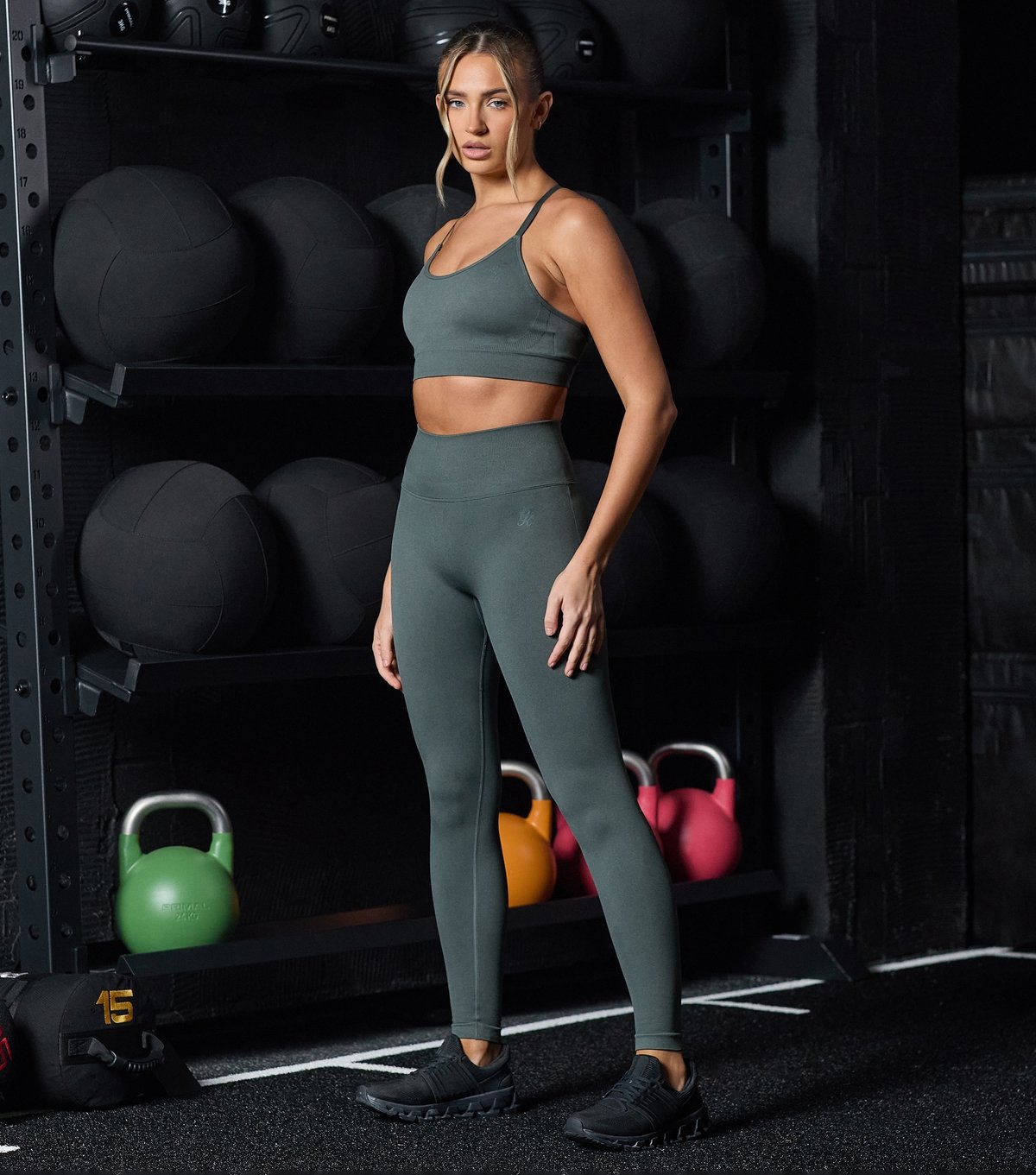 Gym King Women's Khaki Green Sculpt Seamless Leggings Gym King New Look - 2