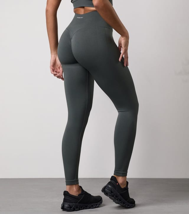 Gym King Women's Khaki Green Sculpt Seamless Leggings Gym King New Look - 3