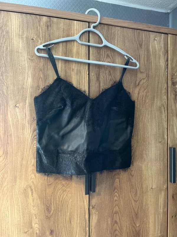 ASOS Design ASOS leather look cami top with lace detail