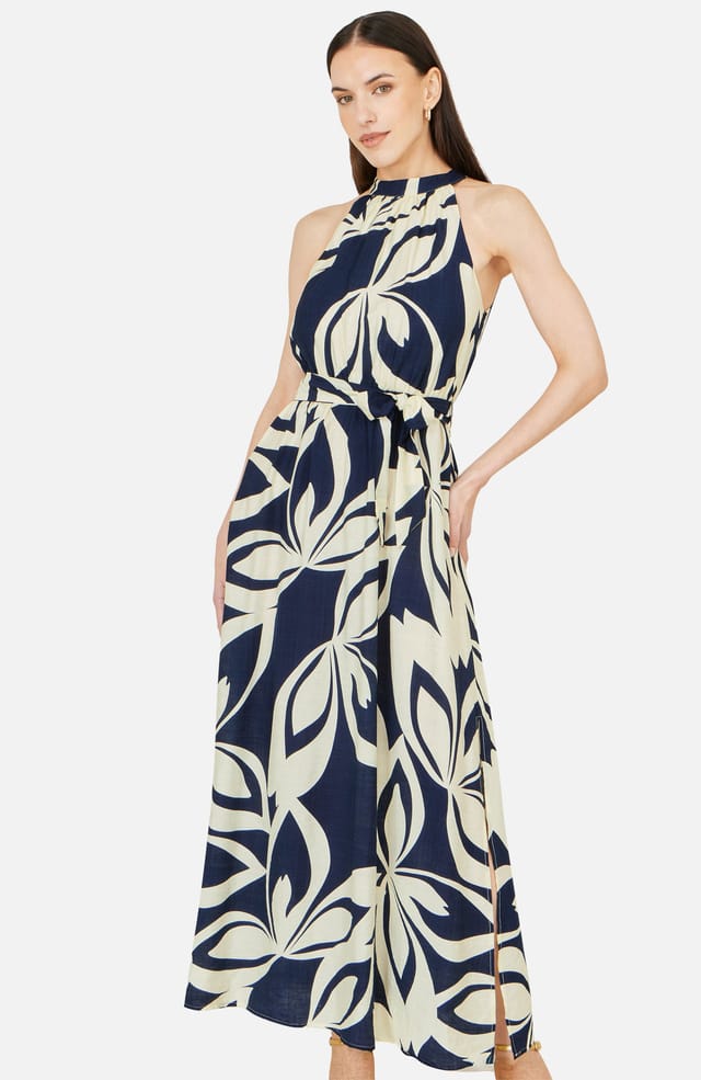 Yumi Yumi Women's Navy Geo Swirl Print Halter Maxi Dress in Mid Navy - 2