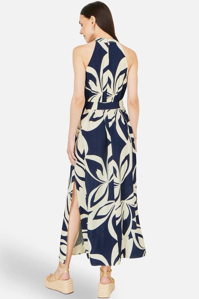 Yumi Yumi Women's Navy Geo Swirl Print Halter Maxi Dress in Mid Navy - 3