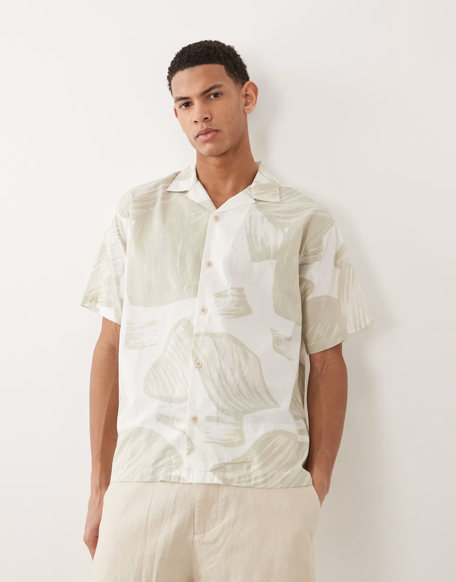 ASOS Jack & Jones Premium short sleeve shirt with plant print in off white