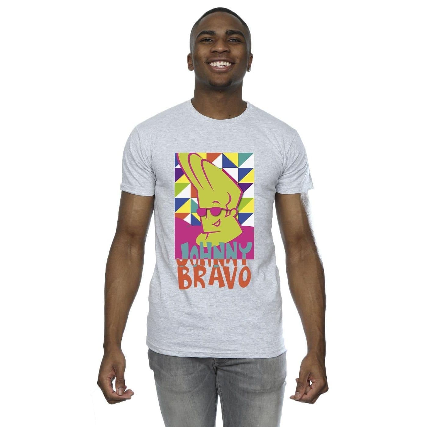 Johnny Bravo Johnny Bravo Men's Multi Triangles Pop Art T-Shirt in Grey
