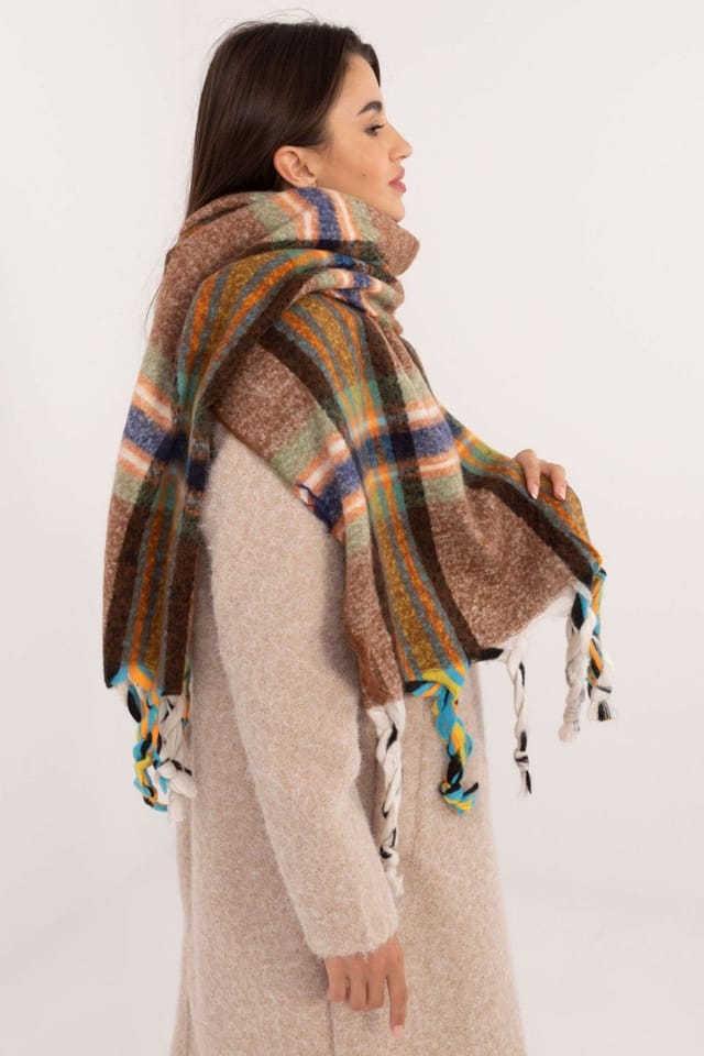Love Lace Love Lace Women's Elegant Check Polyester Scarf with Decorative Tassels Warm in Brown - 3