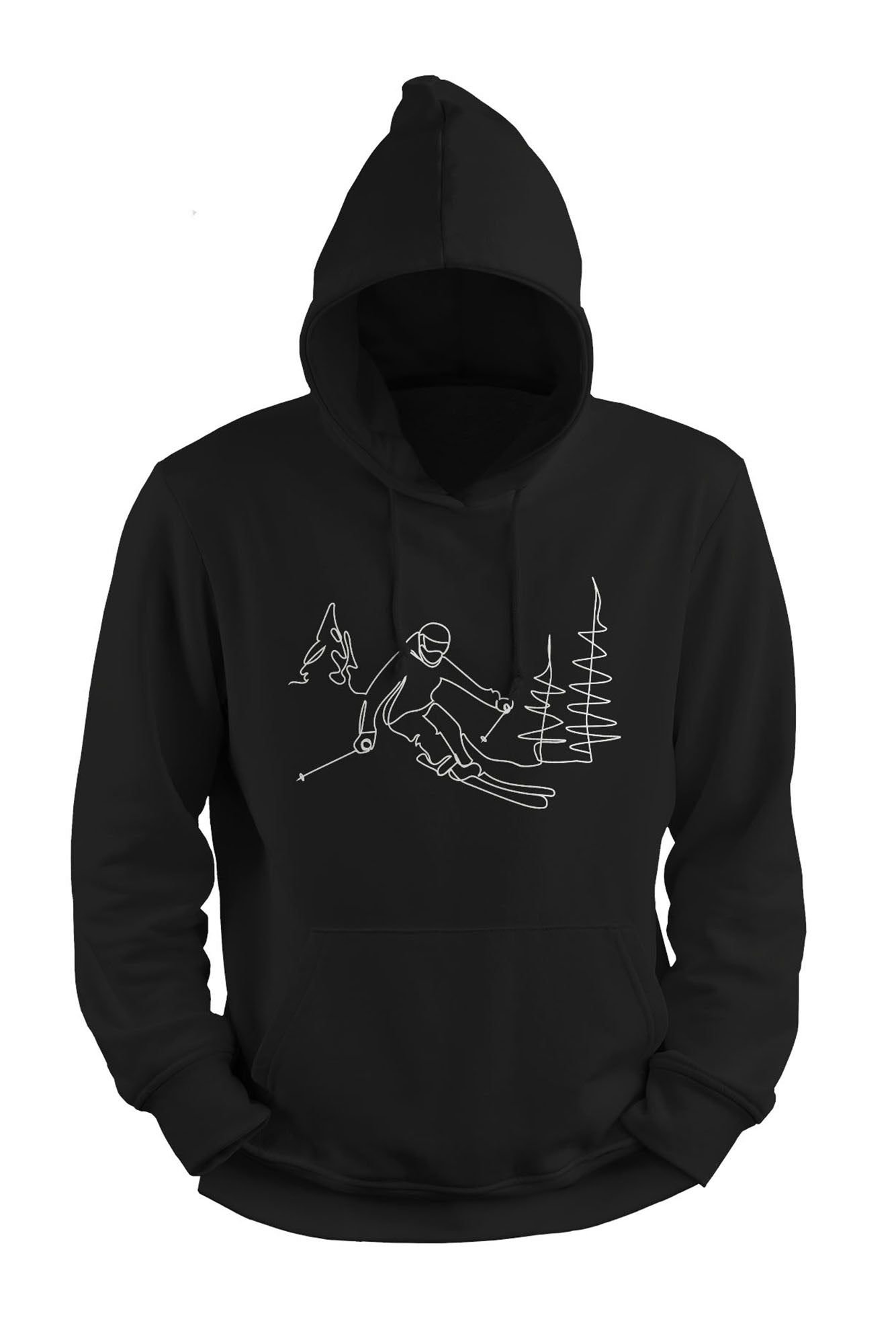 Bad Zebedee Bad Zebedee Men's Line Drawing Skier Hoodie in Black - 1