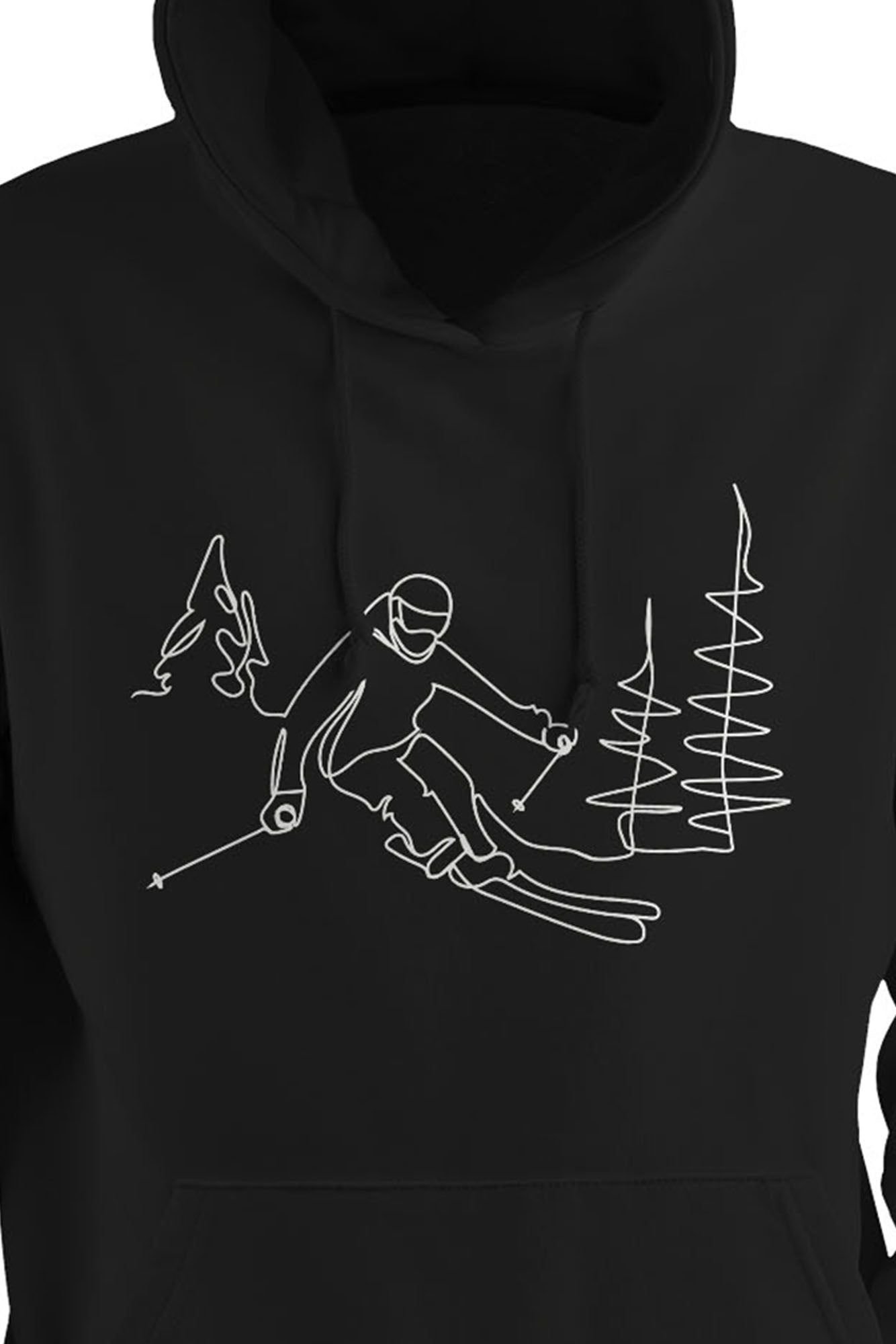 Bad Zebedee Bad Zebedee Men's Line Drawing Skier Hoodie in Black - 2