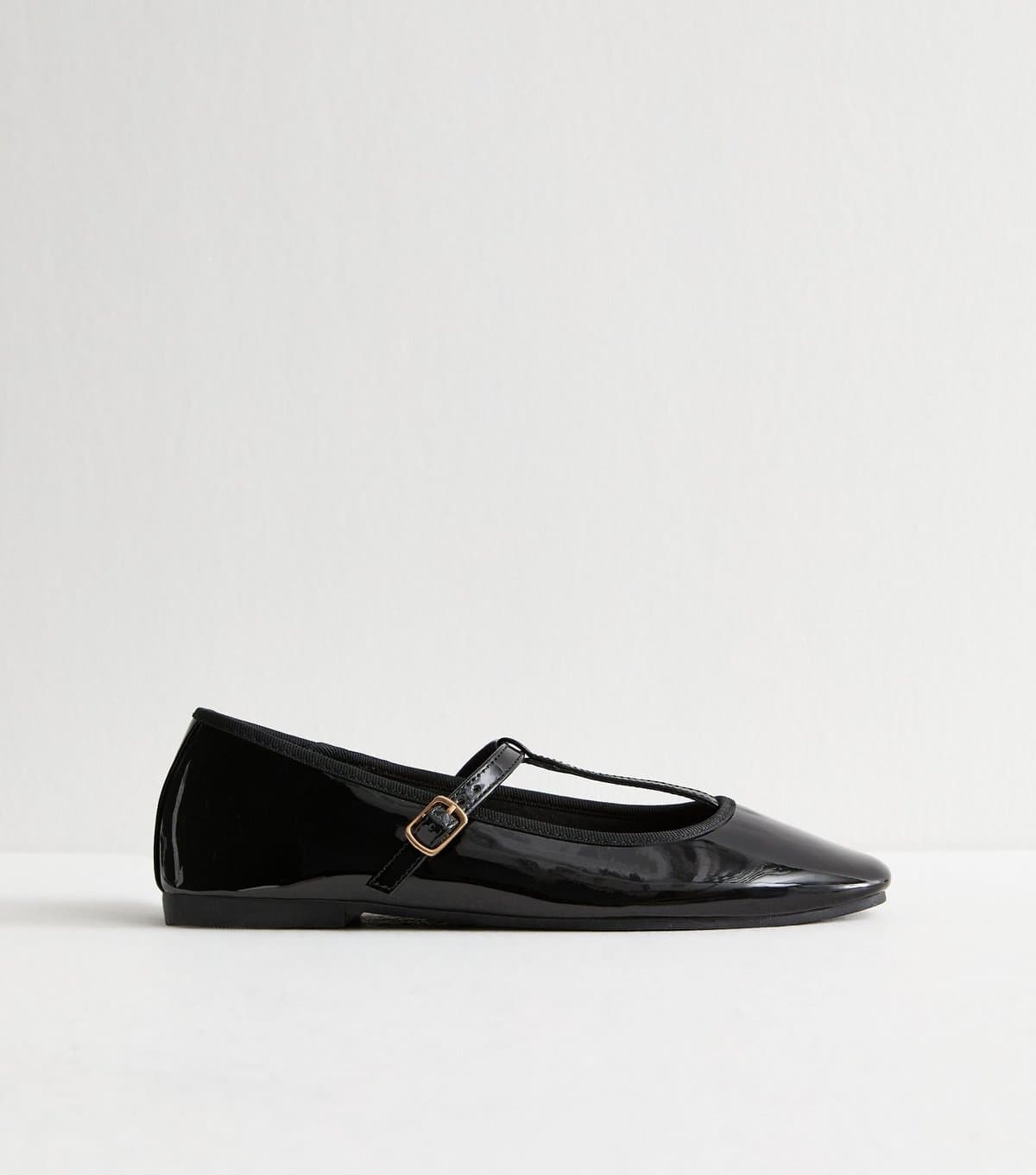 New Look Women's Black Patent Faux Leather T Bar Mary Jane Flats Vegan New Look