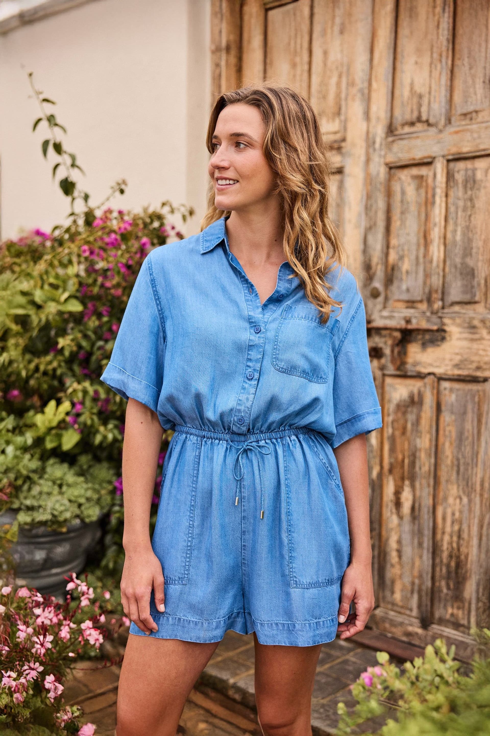 Animal Animal Women's 'Olivia' Lightweight Elastic Waist Comfortable Casual Stylish Playsuit in Light Blue