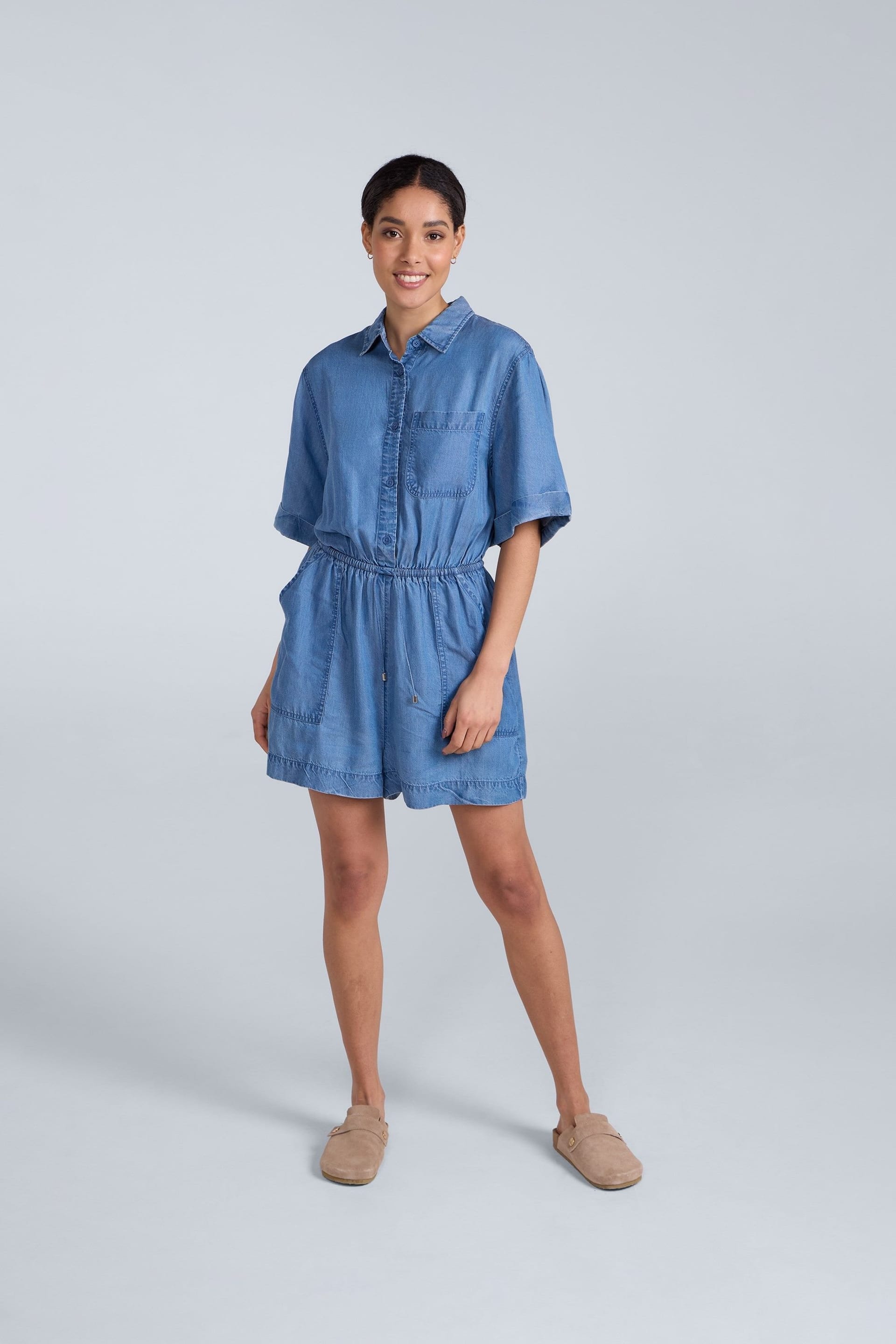 Animal Animal Women's 'Olivia' Lightweight Elastic Waist Comfortable Casual Stylish Playsuit in Light Blue - 4