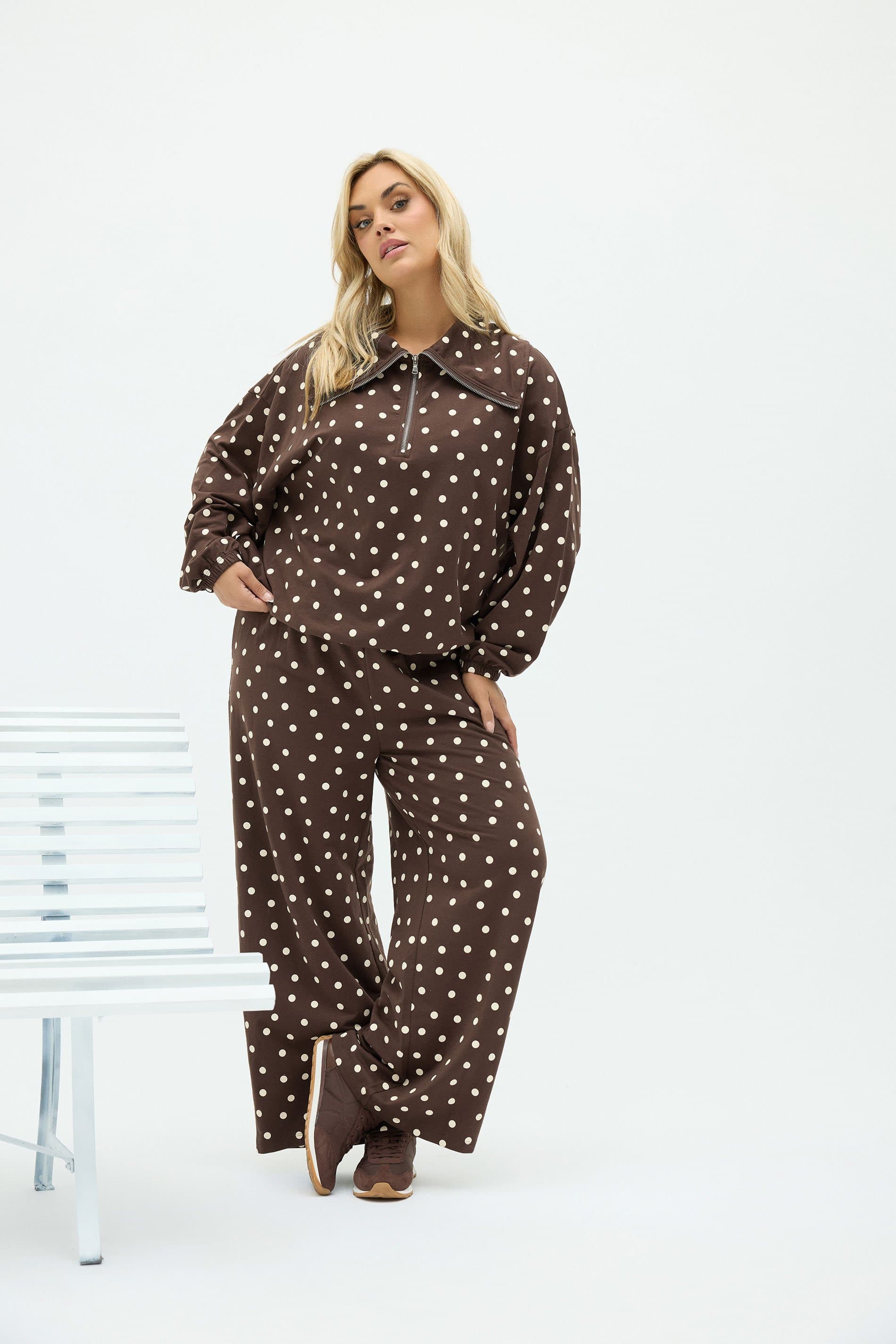 Limited Collection Plus Size Brown Polka Dot Wide Leg Joggers