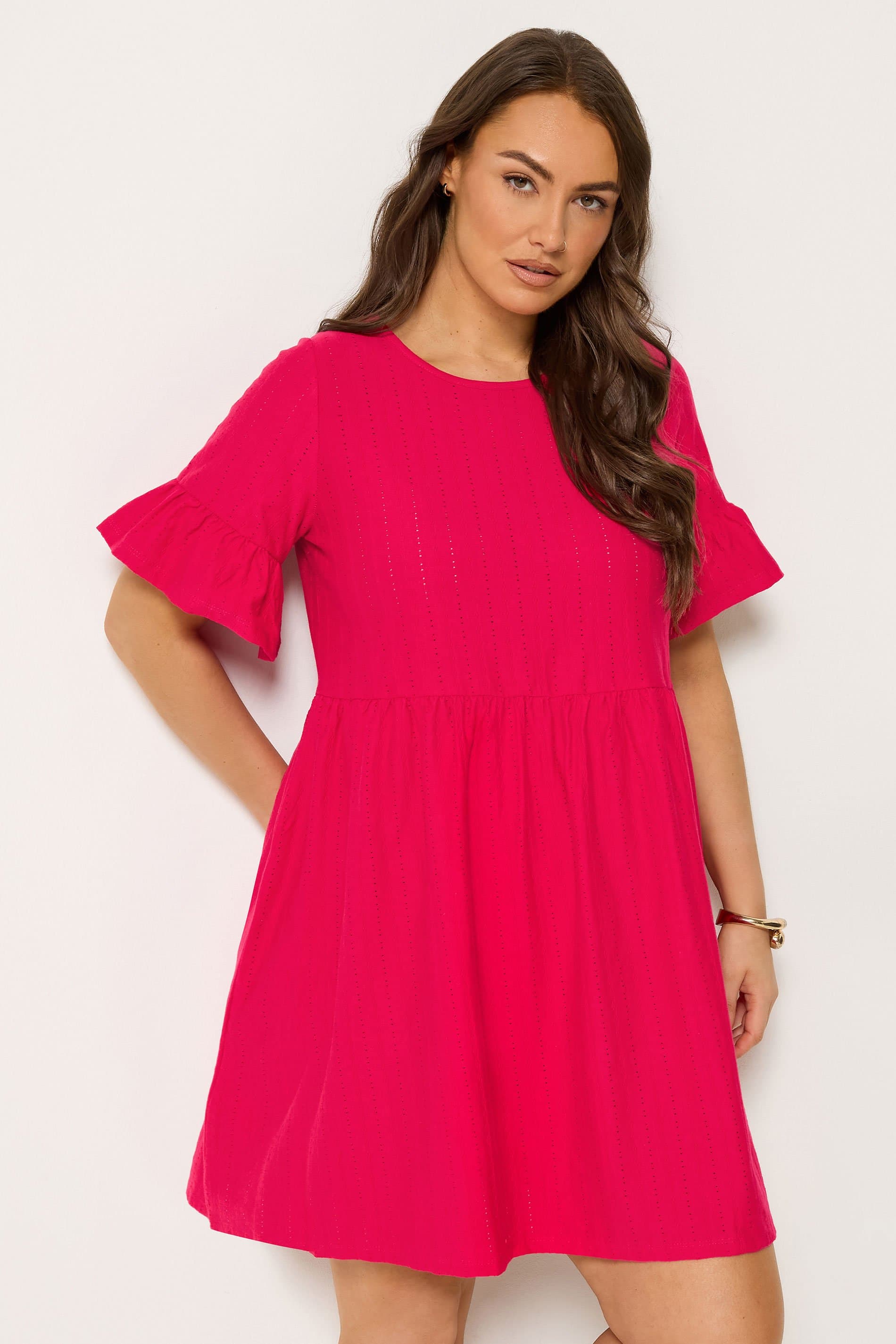 Yours Plus Size Red Sleeve Anglaise Tunic Mini Dress