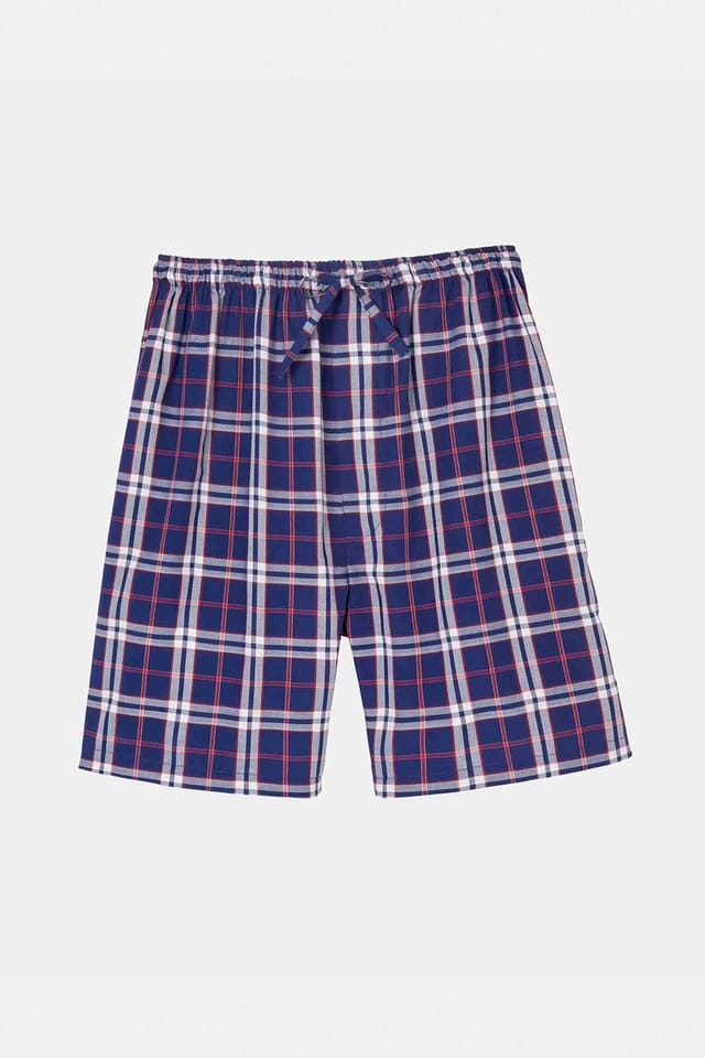 British Boxers British Boxers Men's "Chester Red & Blue" Check Crisp Cotton Sleep Shorts in Dark Navy - 3