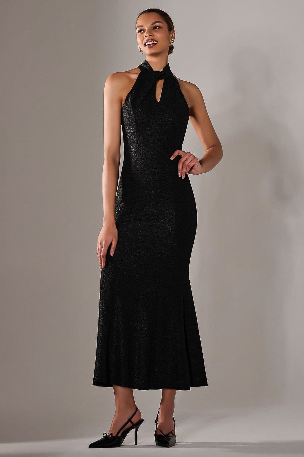 Jolie Moi Jolie Moi Women's Halter Neck Fishtail Maxi Dress in Black - 4