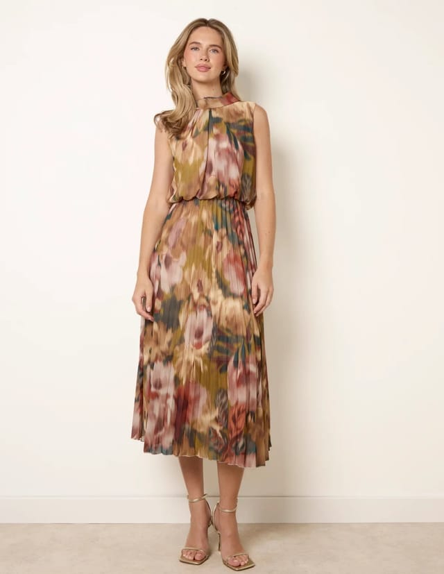 Blue Vanilla Sleeveless Cowl Neck Pleat Dress - 3