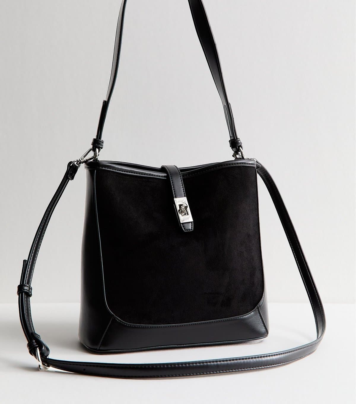 New Look Black Faux Suede Bucket Bucket Bag New Look