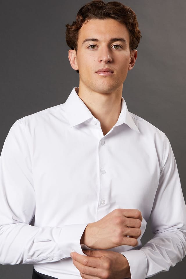 Burton Burton Men's White Slim Fit Long Sleeve Easy Iron Shirt - 2