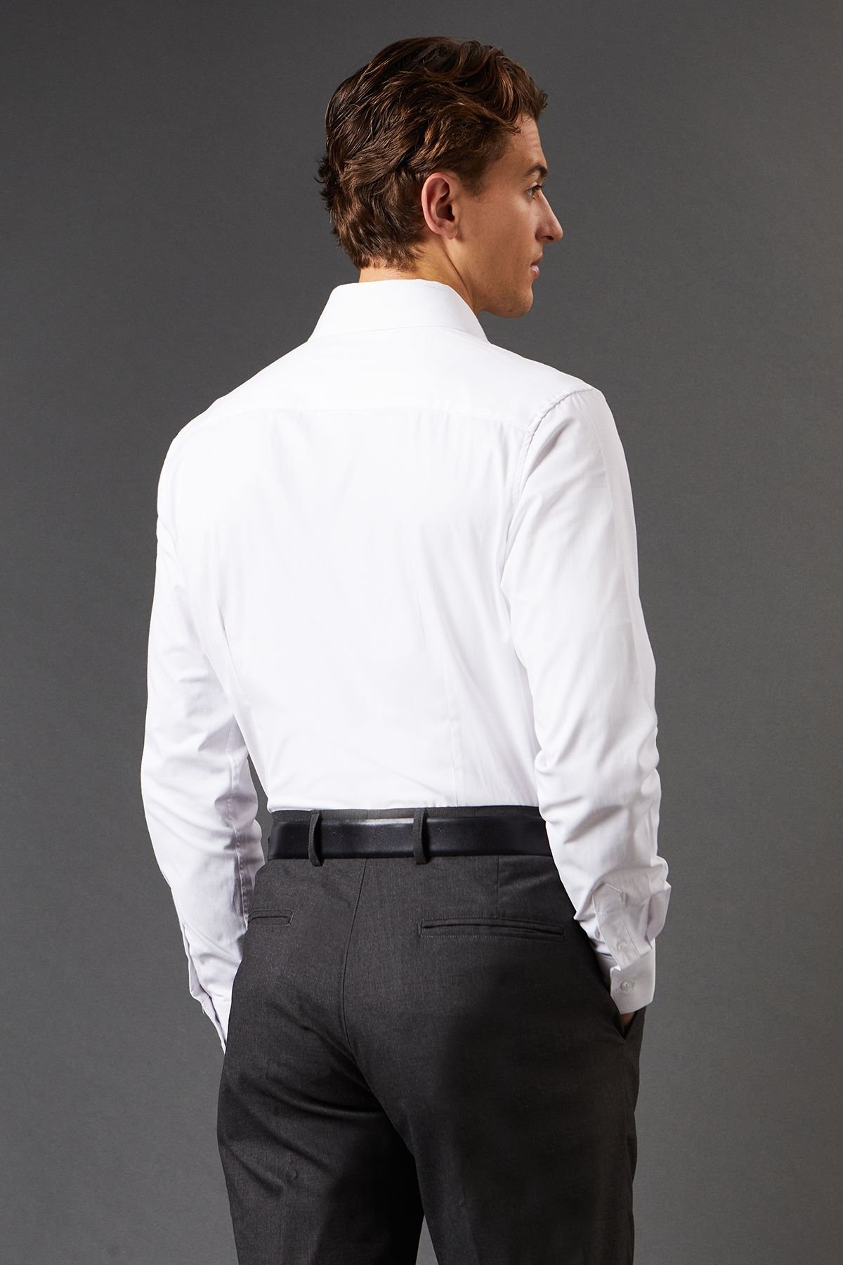 Burton Burton Men's White Slim Fit Long Sleeve Easy Iron Shirt - 3