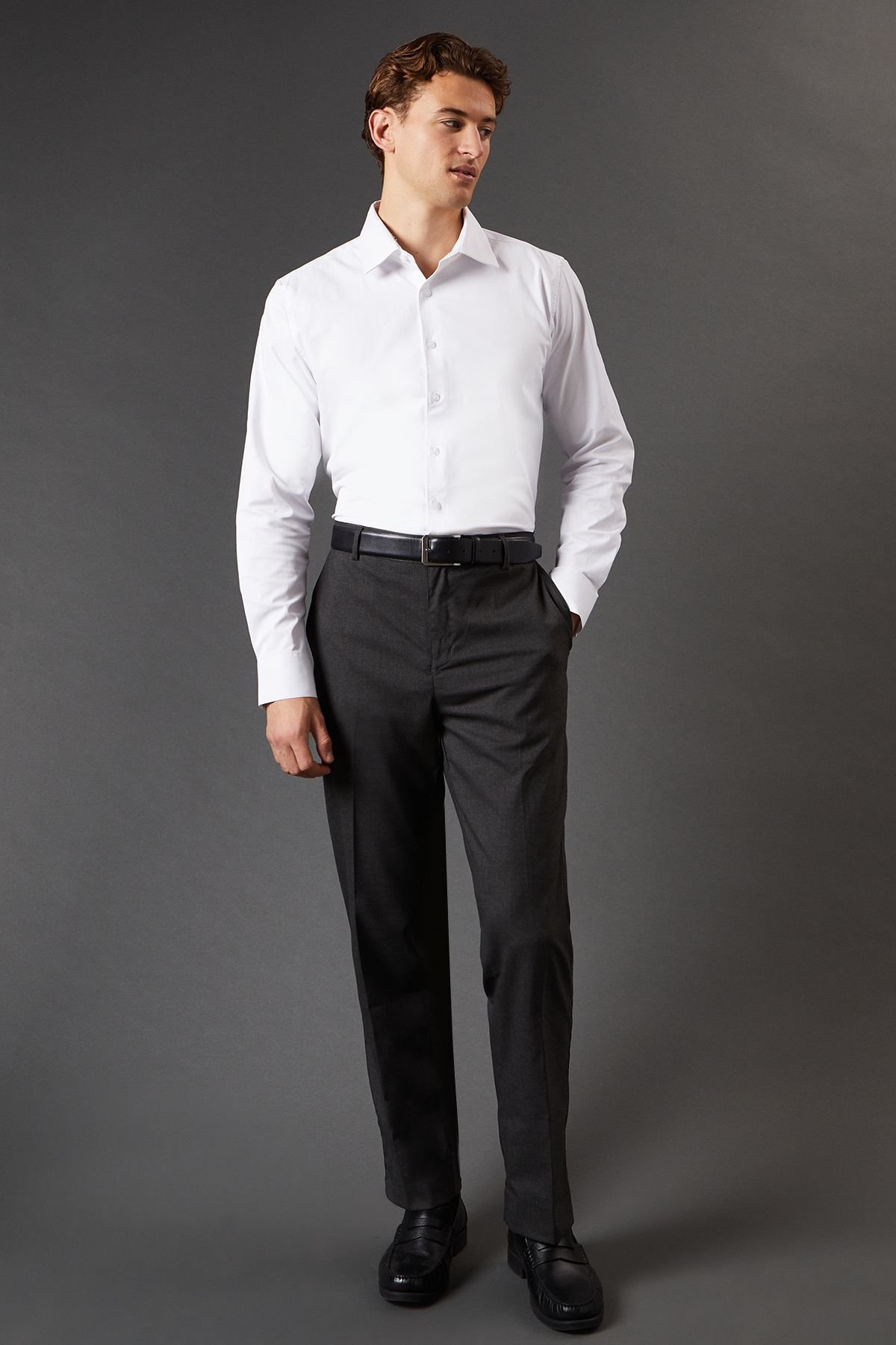 Burton Burton Men's White Slim Fit Long Sleeve Easy Iron Shirt - 4