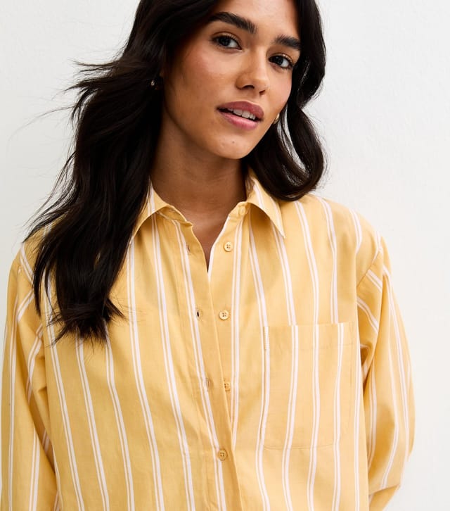 New Look Women's Yellow Cotton Striped Button Up Shirt New Look - 2