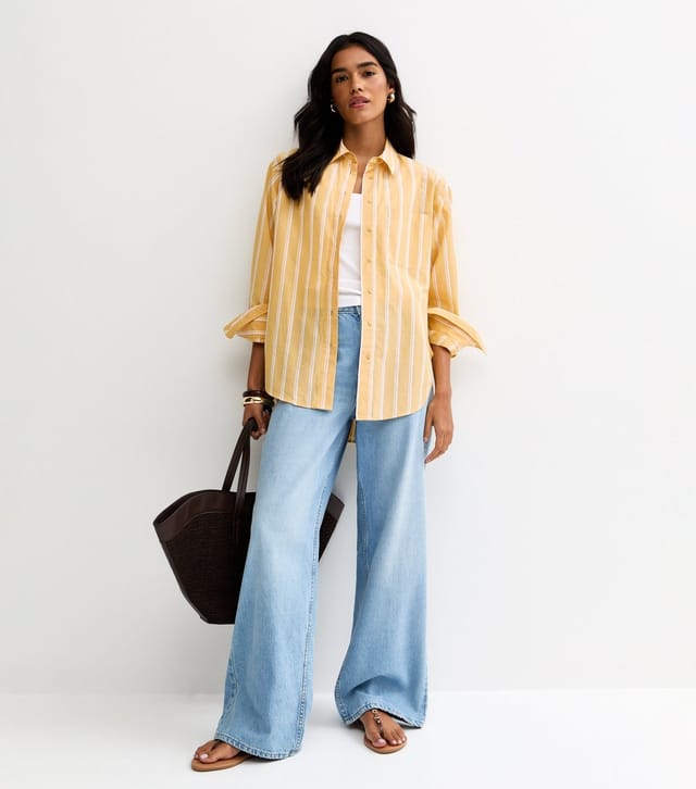 New Look Women's Yellow Cotton Striped Button Up Shirt New Look - 3