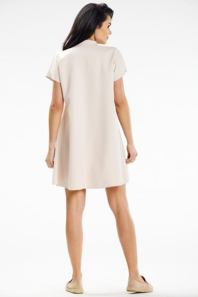 Love Lace Love Lace Women's Awama Trapeze Mini Dress Short Sleeve Stand Collar in Beige - 3