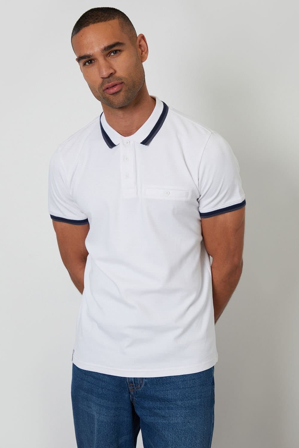 Threadbare Threadbare Men's Jetted Pocket Cotton Polo Shirt in White