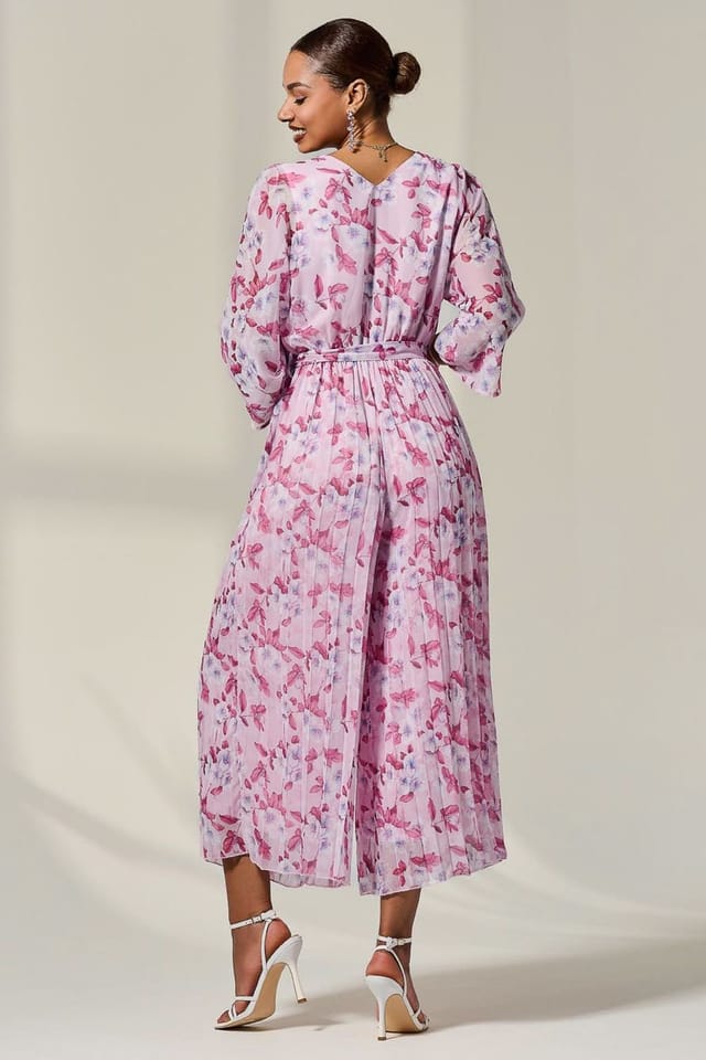 Jolie Moi Jolie Moi Women's Flared Printed Chiffon Jumpsuit in Light Pink - 2