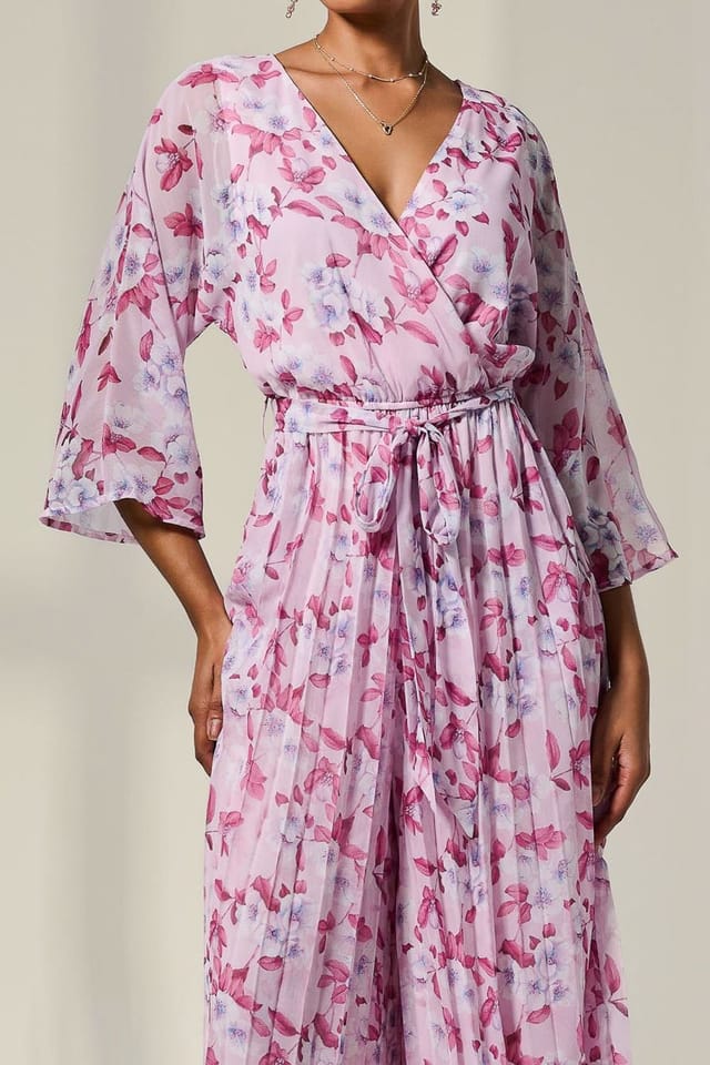 Jolie Moi Jolie Moi Women's Flared Printed Chiffon Jumpsuit in Light Pink - 3