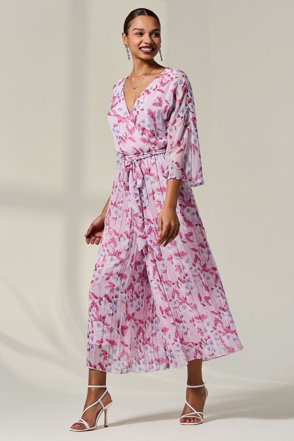 Jolie Moi Jolie Moi Women's Flared Printed Chiffon Jumpsuit in Light Pink - 4