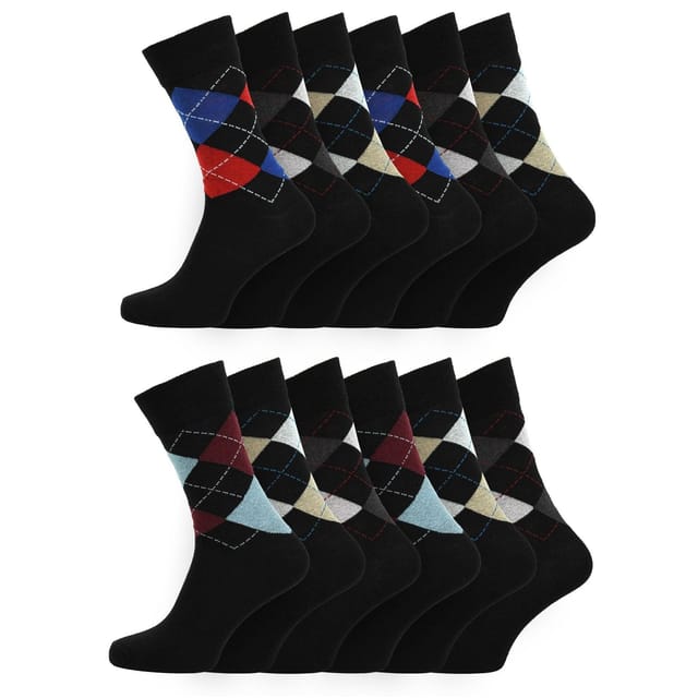 Britwear Britwear Men's 12 x Cotton Blend Argyle Design Pattern Socks - 2