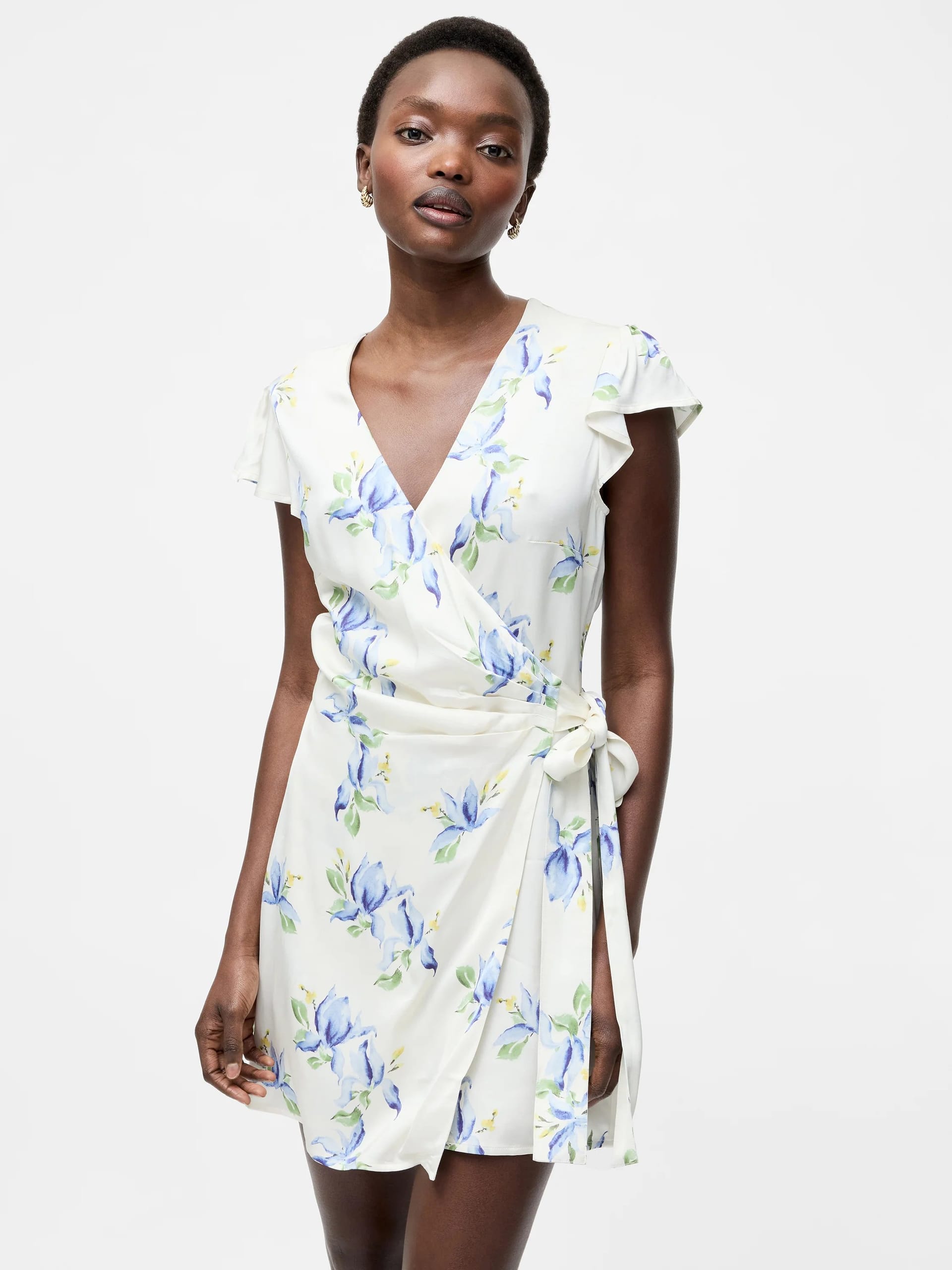 French Connection White Floral Print Wrap Dress